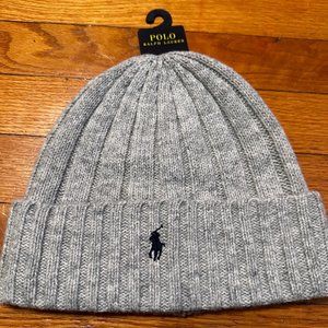 NEW Polo Ralph Lauren Men’s Gray Wool Blend Cuff Knit Beanie Hat.